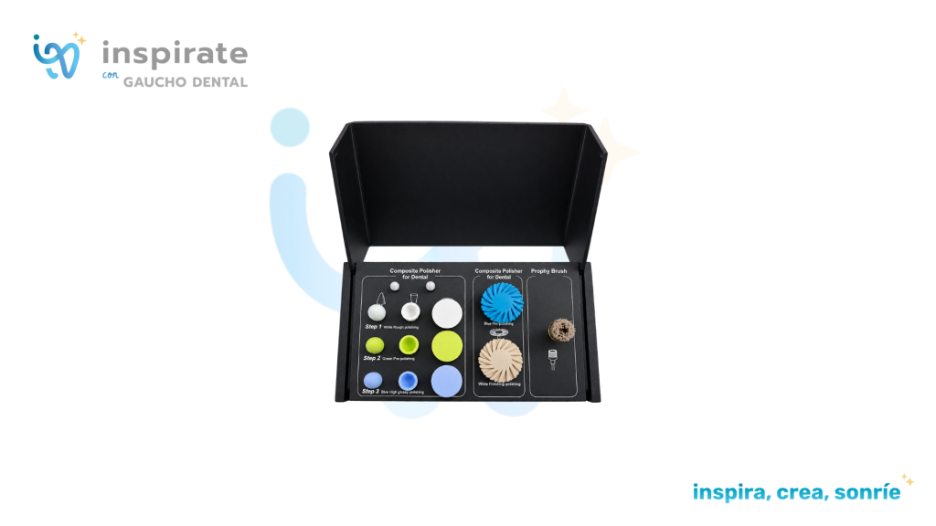 Kit para pulido de composite Cotisen abierto sobre placa de Inspírate