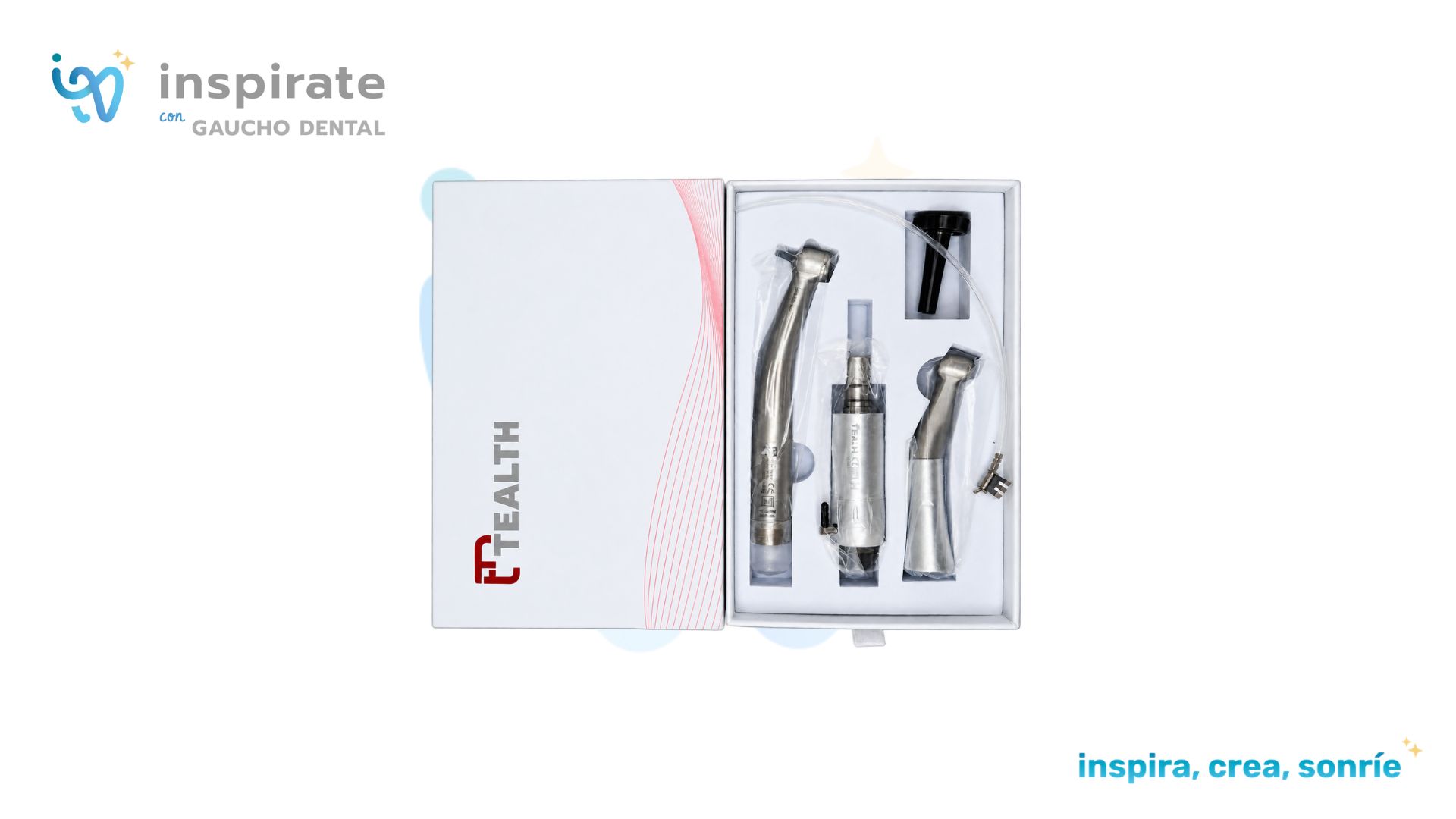 Kit Estudiantil Tealth abierto con turbina, micromotor y contraángulo